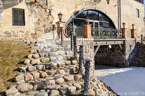 Image of stone staircase railings retro manor snow remain 