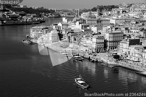 Image of Portugal. Porto city. View of Douro river embankment  in black a