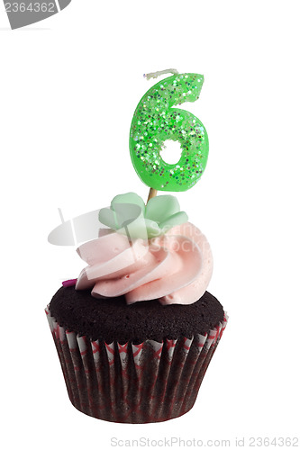 Image of Mini cupcake with birthday candle for six year old