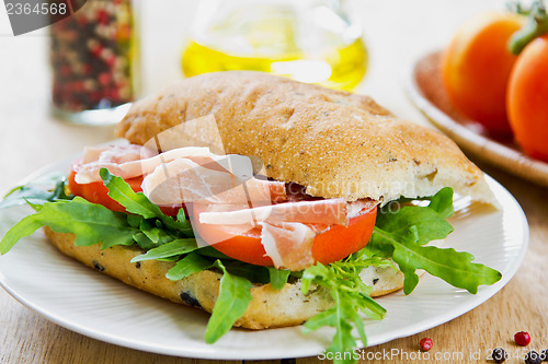 Image of Prosciutto on Olive Ciabatta sandwich