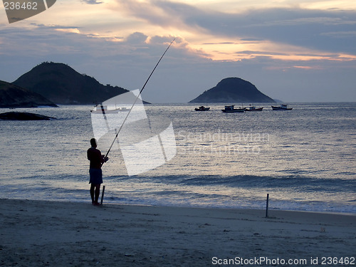 Image of Fishing on the sunset at the beach in Niterói