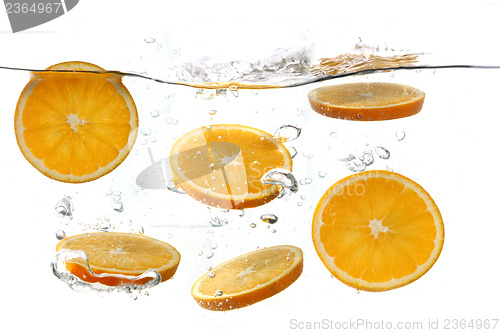 Image of Oranges Falling Into Splashing Clear Water