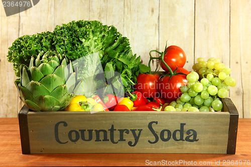 Image of Grocery Produce Items on a Wooden Plank