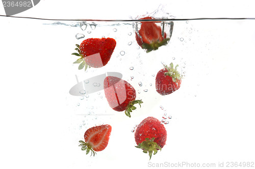 Image of Strawberries Falling Into Splashing Clear Water