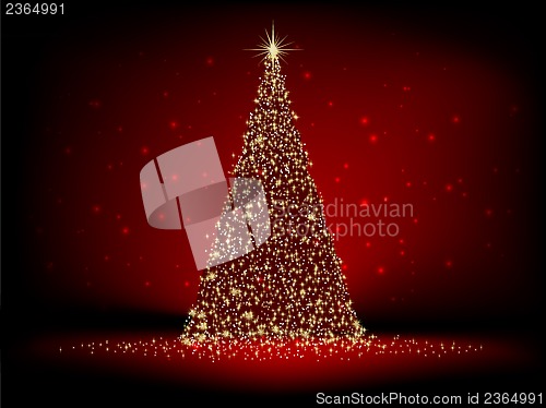 Image of Abstract golden christmas tree on red. EPS 10