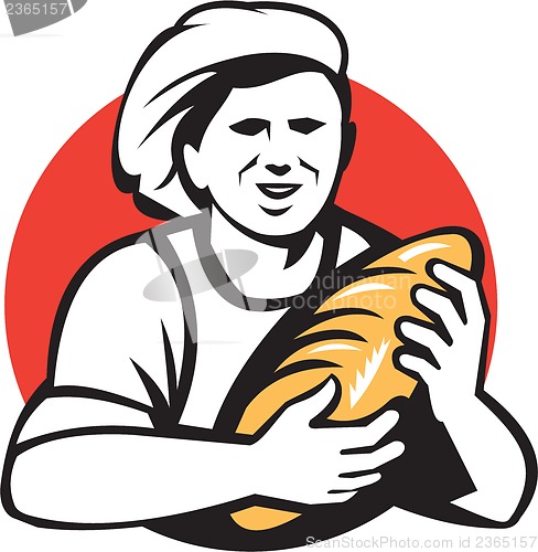 Image of Baker Holding Bread Loaf Retro