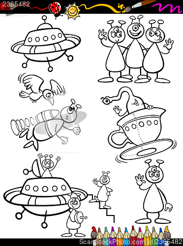 Image of Aliens Cartoon Set for coloring book