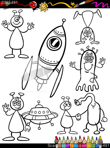 Image of Aliens Cartoon Set for coloring book