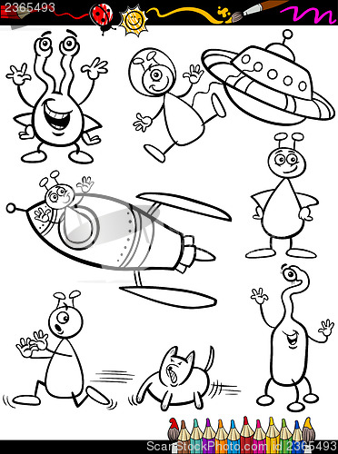 Image of Aliens Cartoon Set for coloring book