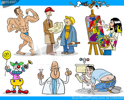 Image of cartoon people occupations characters set