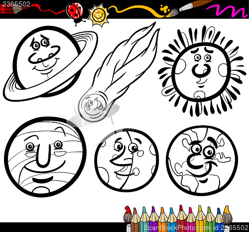 Image of Cartoon Planets and Orbs coloring page
