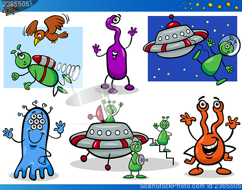 Image of Aliens or Martians Cartoon Characters Set