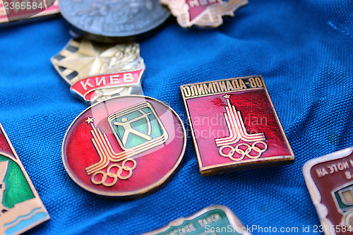 Image of Set of Soviet badges about olympiad in Moscow 1980