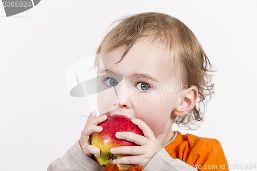 Image of young child eating red apple