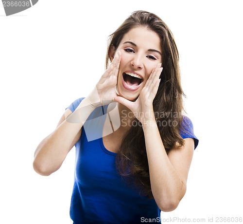 Image of Beautiful woman shouting