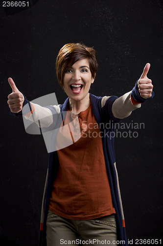 Image of Beautiful woman with thumbs up