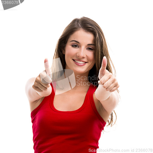 Image of Young woman with thumbs up