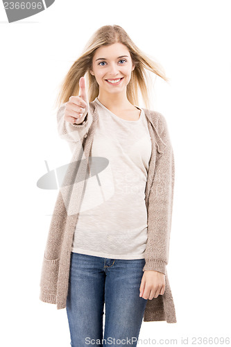 Image of Beautiful girl with thumbs up