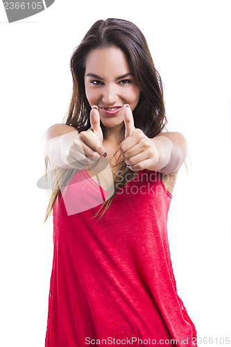 Image of Young woman with thumbs up