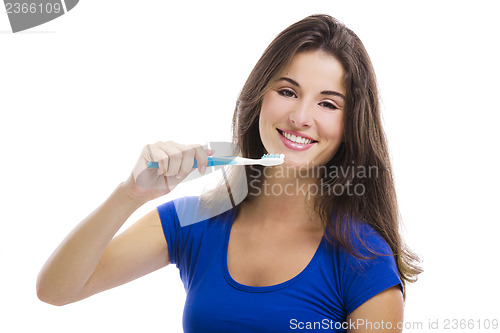 Image of Beautiful woman with a toothbrush