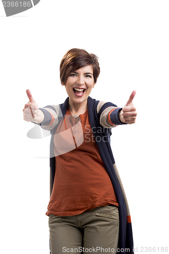 Image of Beautiful woman with thumbs up