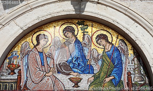 Image of Mosaic over the entrance of the Holy Trinity Orthodox Church in Budva, Montenegro