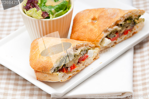 Image of ciabatta panini sandwichwith vegetable and feta