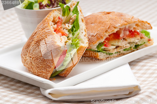 Image of ciabatta panini sandwich with chicken and tomato