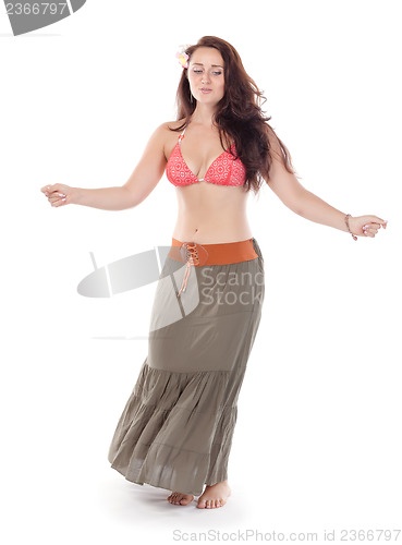 Image of Portrait of a beautiful young woman in beach dress