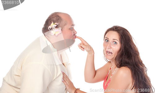 Image of Young cheerful couple in summer clothes, have fun