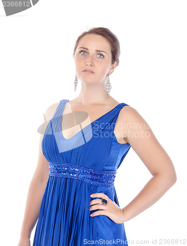 Image of Portrait of a beautiful young woman in blue dress