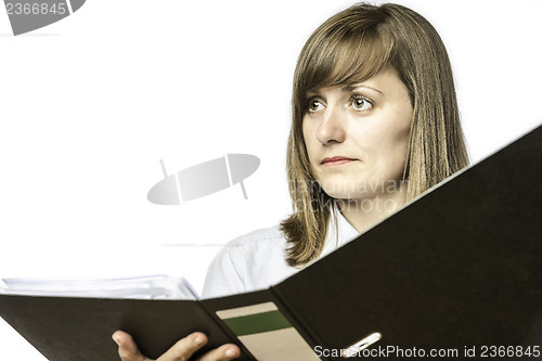 Image of Woman holding open file folder