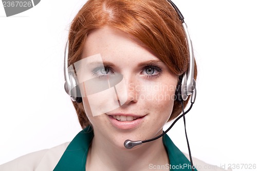 Image of smiling business woman callcenter agent operator isolated portrait