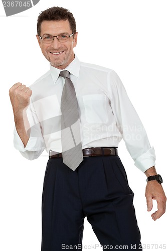 Image of adult businessman happy successful isolated on white