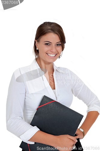 Image of smiling young successful business woman isolated