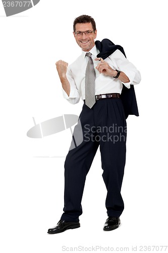 Image of adult businessman happy successful isolated on white