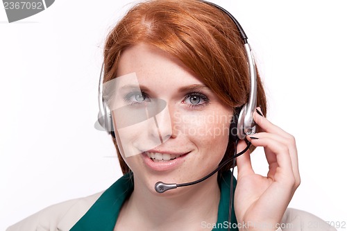 Image of smiling business woman callcenter agent operator isolated portrait