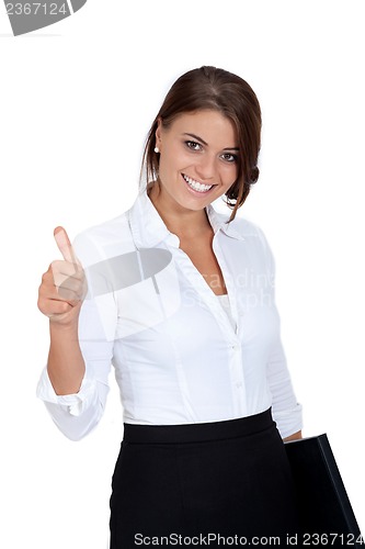 Image of smiling young successful business woman isolated