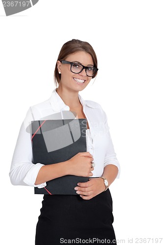 Image of smiling young successful business woman isolated