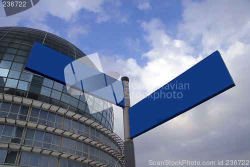 Image of Modern Building with blank street sign