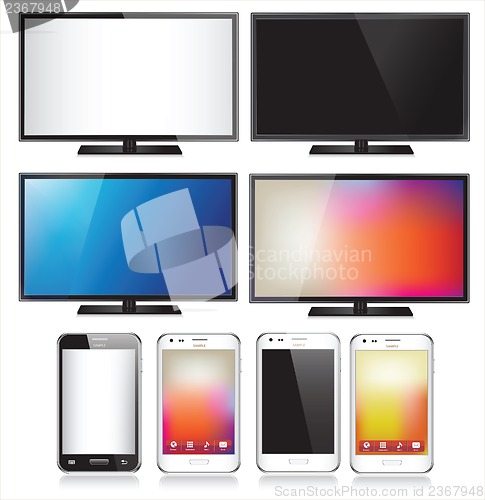 Image of Set of eight realistic mobile phone and TV