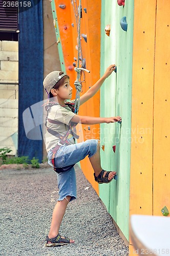 Image of child climbing up the wall