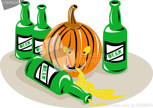 Image of Beer Bottle and Pumpkin