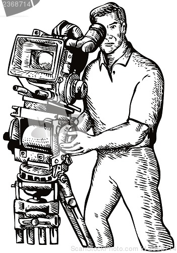 Image of Cameraman Movie Director Filming Vintage Camera