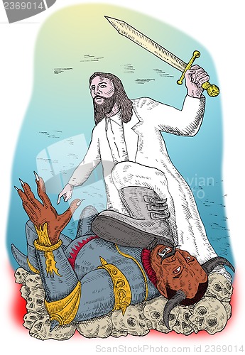 Image of Jesus Standing Over Devil