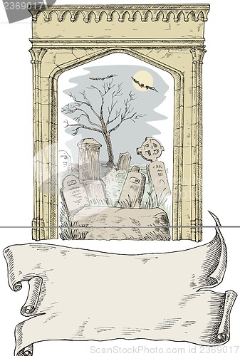 Image of Cemetery Arch Scroll Retro Style