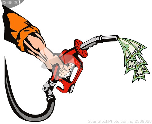 Image of Hand Holding Gas Fuel Pump Nozzle 