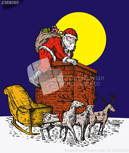 Image of Santa Claus Over Chimney