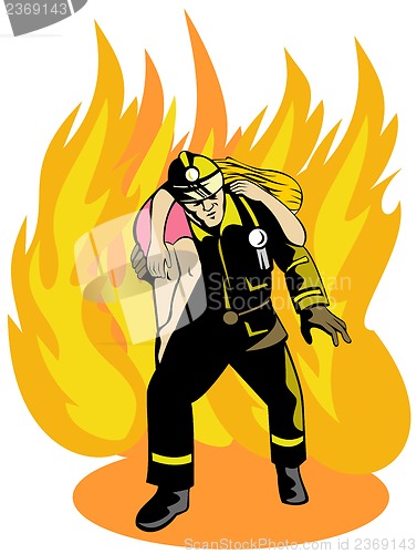 Image of Fireman Fire Fighter Saving Girl