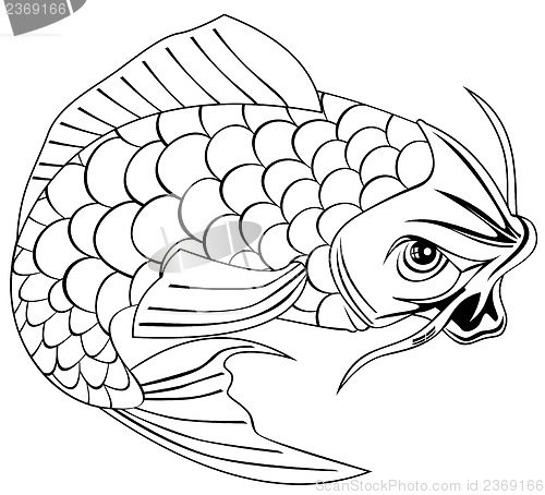 Image of Koi Carp Fish Jumping Line Drawing